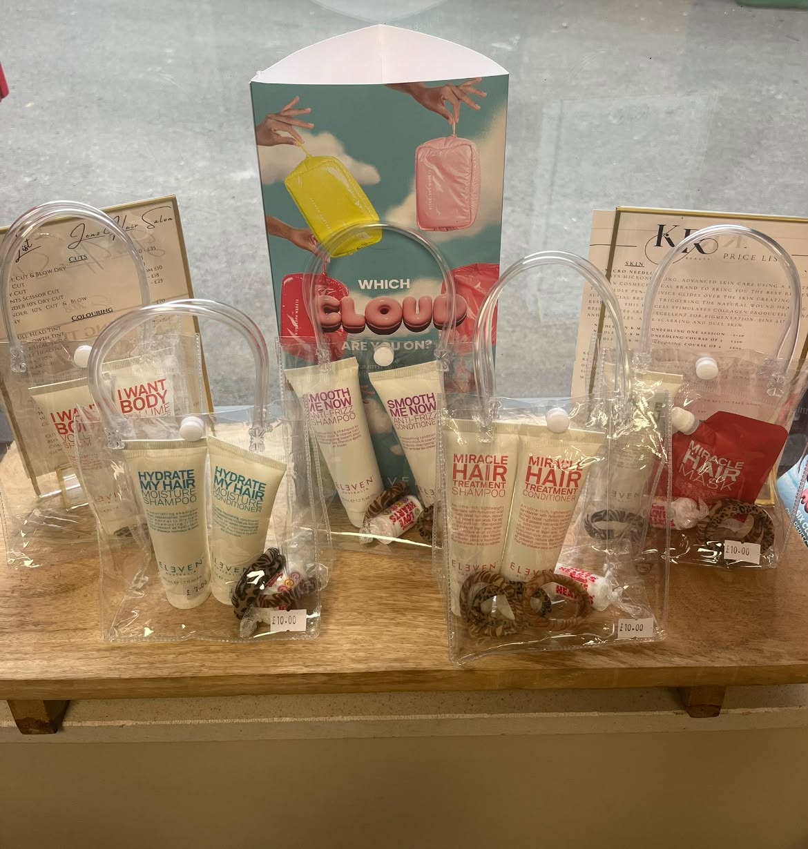 ELEVEN Australia mini shampoo and conditioner sets on the salon counter